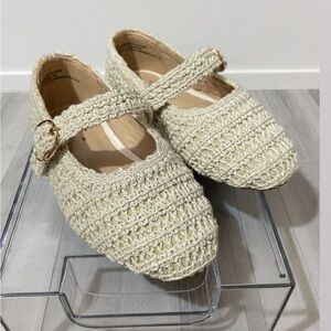 Beige Woven Mary Jane Flats